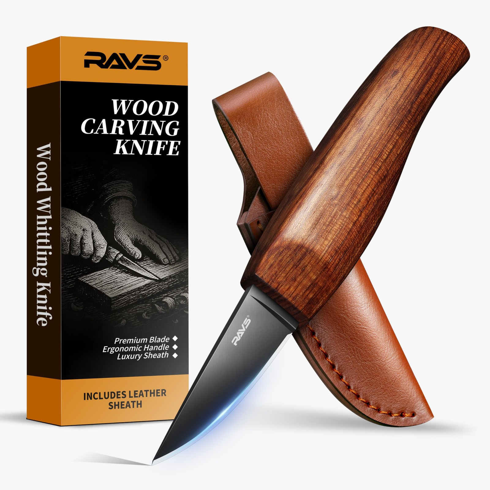 Whittling Knife with Leather Sheath, High Carbon Steel Blade Wood Carving Kni...