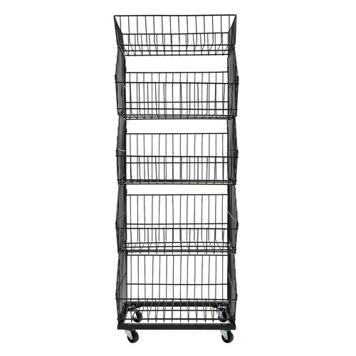 5-Tier Black Iron Retail Display Rack Freestanding Snack Fruit Vegetable Stand