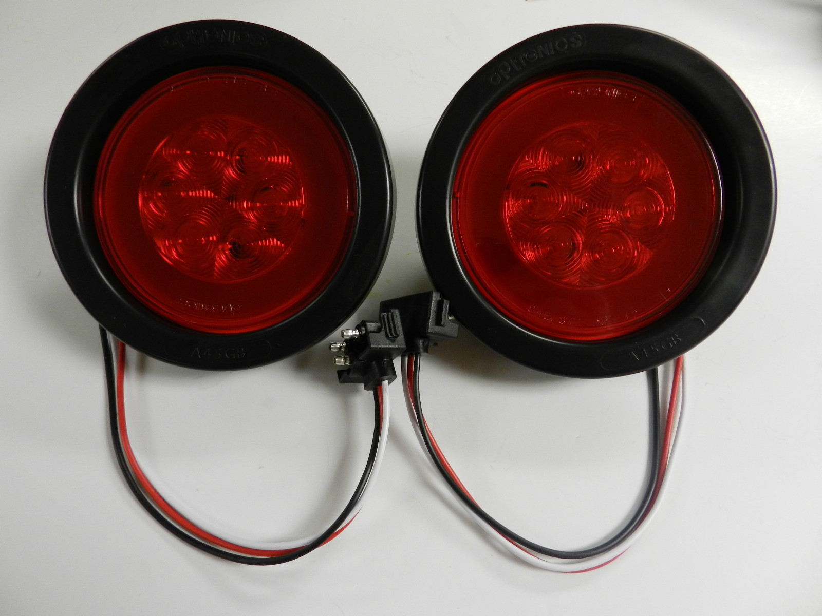 (2) RED 4" Round LED 21 SMD Diodes Stop, Turn, Tail Light Optronics Glo-Light