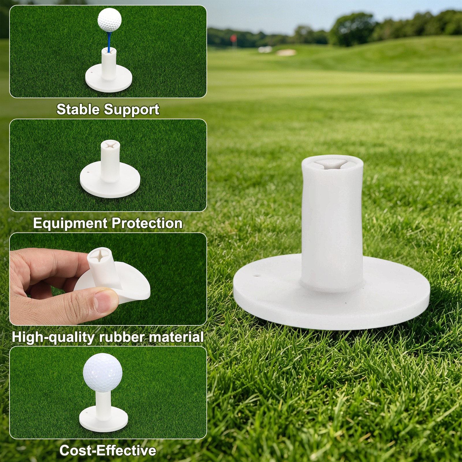 Rubber Golf Tee, 2Sizes 4Pcs Golf Practice Tees Training Driving Range, White