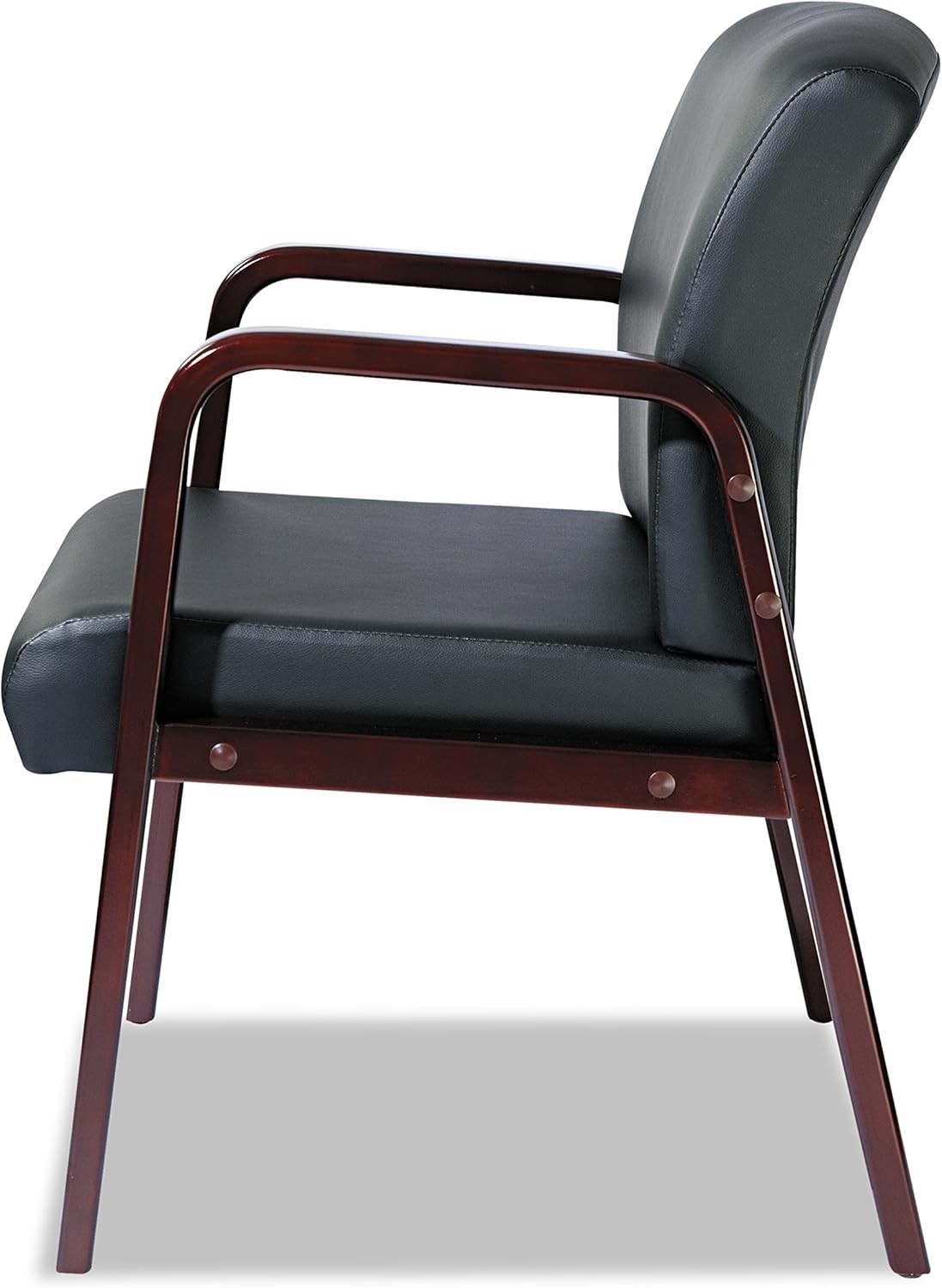 Reception Lounge Series Guest Chair Mahogany/Black Leather