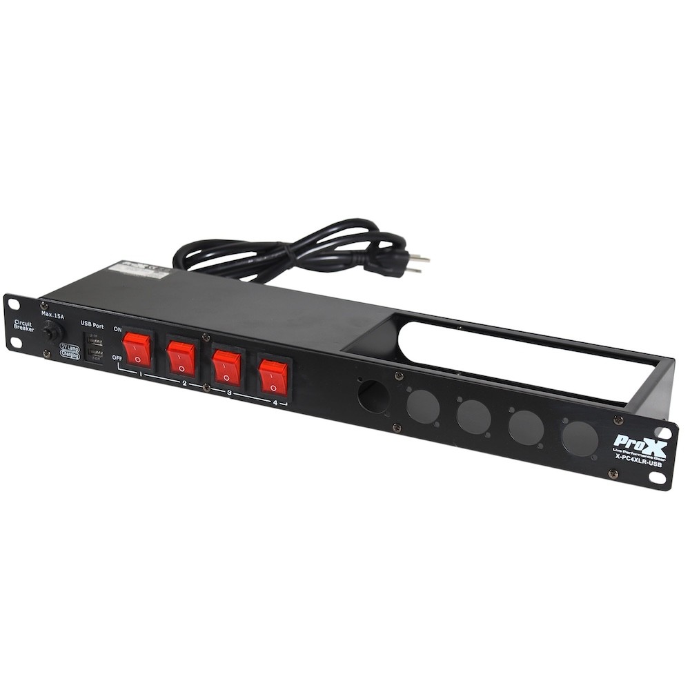 ProX 1U 15Amp 4 Channel Circuit Breaker Switch Panel w 2 USBC & 5 Punched Spaces