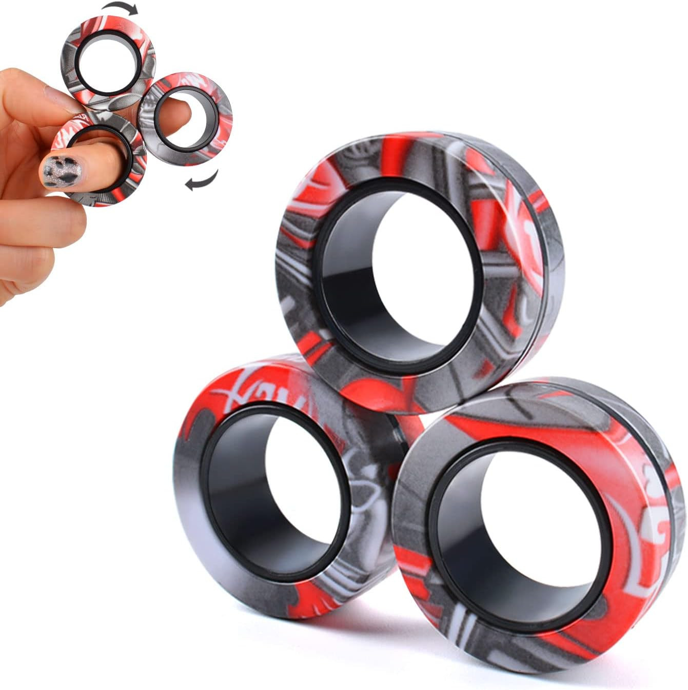 3Pcs Magnetic Rings Fidget Toy Set, Idea ADHD Anxiety Magnetic Fidget Toys Adult