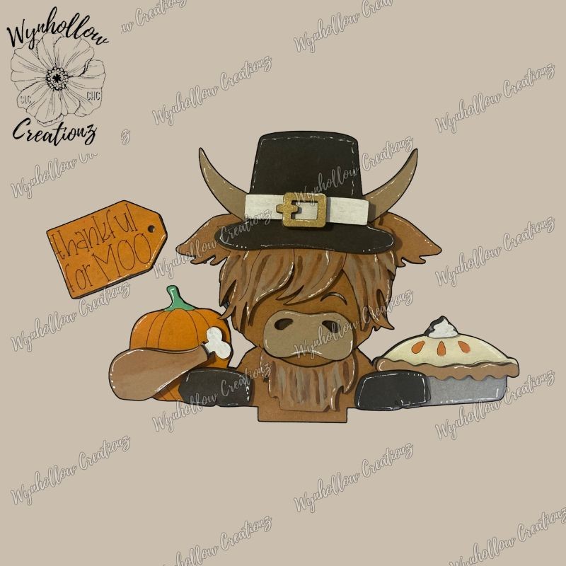 Thanksgiving Highland Cow Wood Interchangeable Insert (Small or Large)