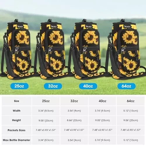 Water Bottle Carrier Bag 25/32/40oz with Phone Pocket, 25 OZ Sunflower