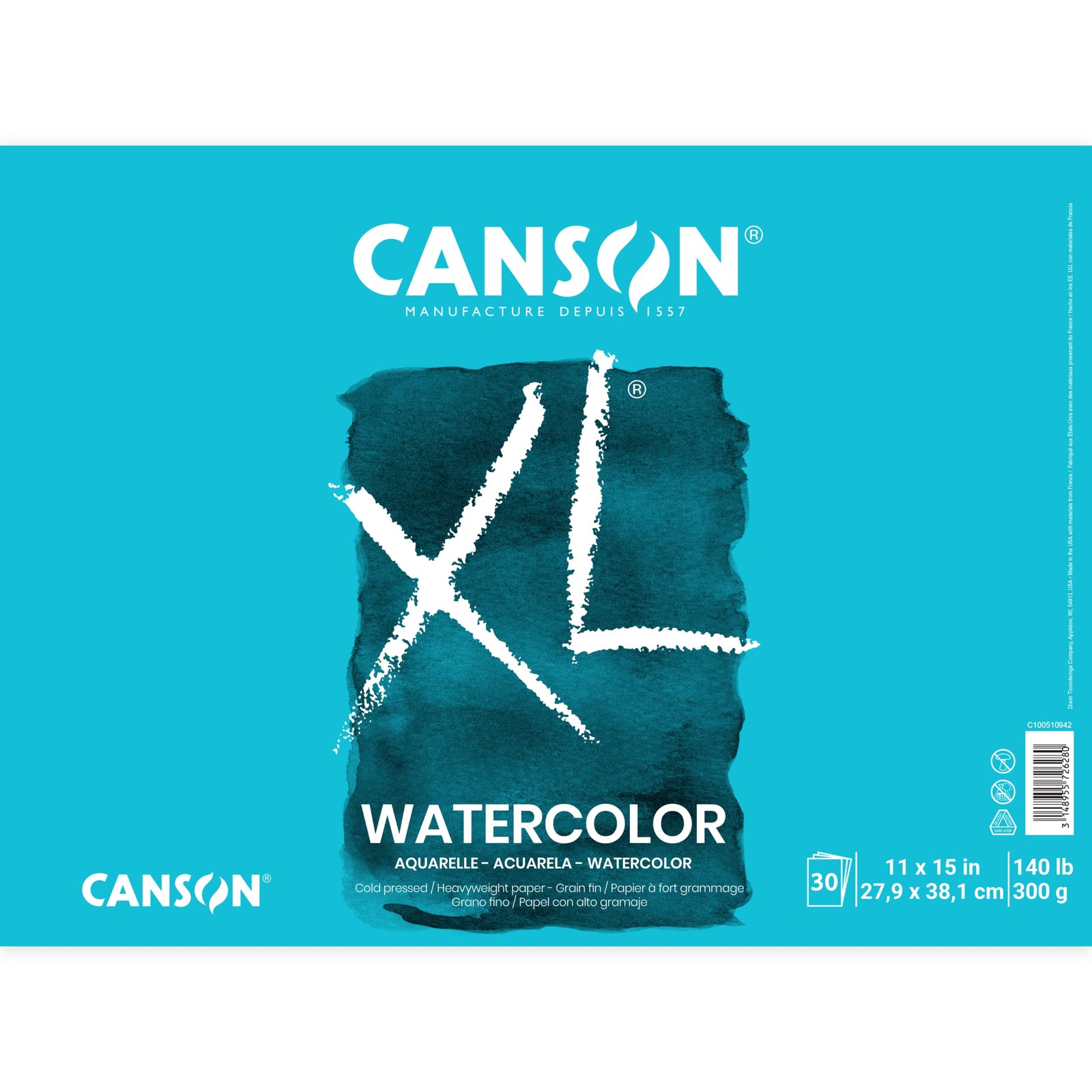 XL Series Watercolor Paper Pad, 11" x 15", White, 140 lb. (300gsm), Cold Pres...