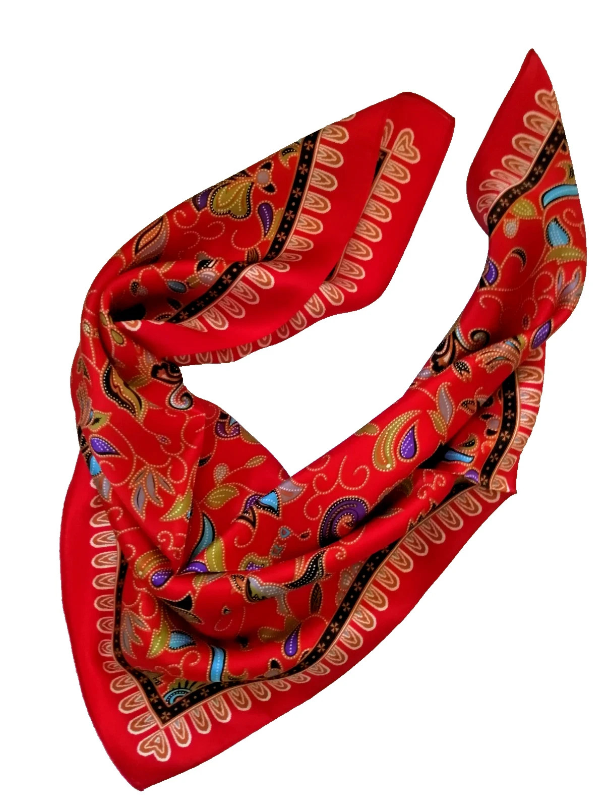 21”X21"Red Paisley Print Pure Mulberry Satin Silk 12momme Scarf 53x53cm5-156