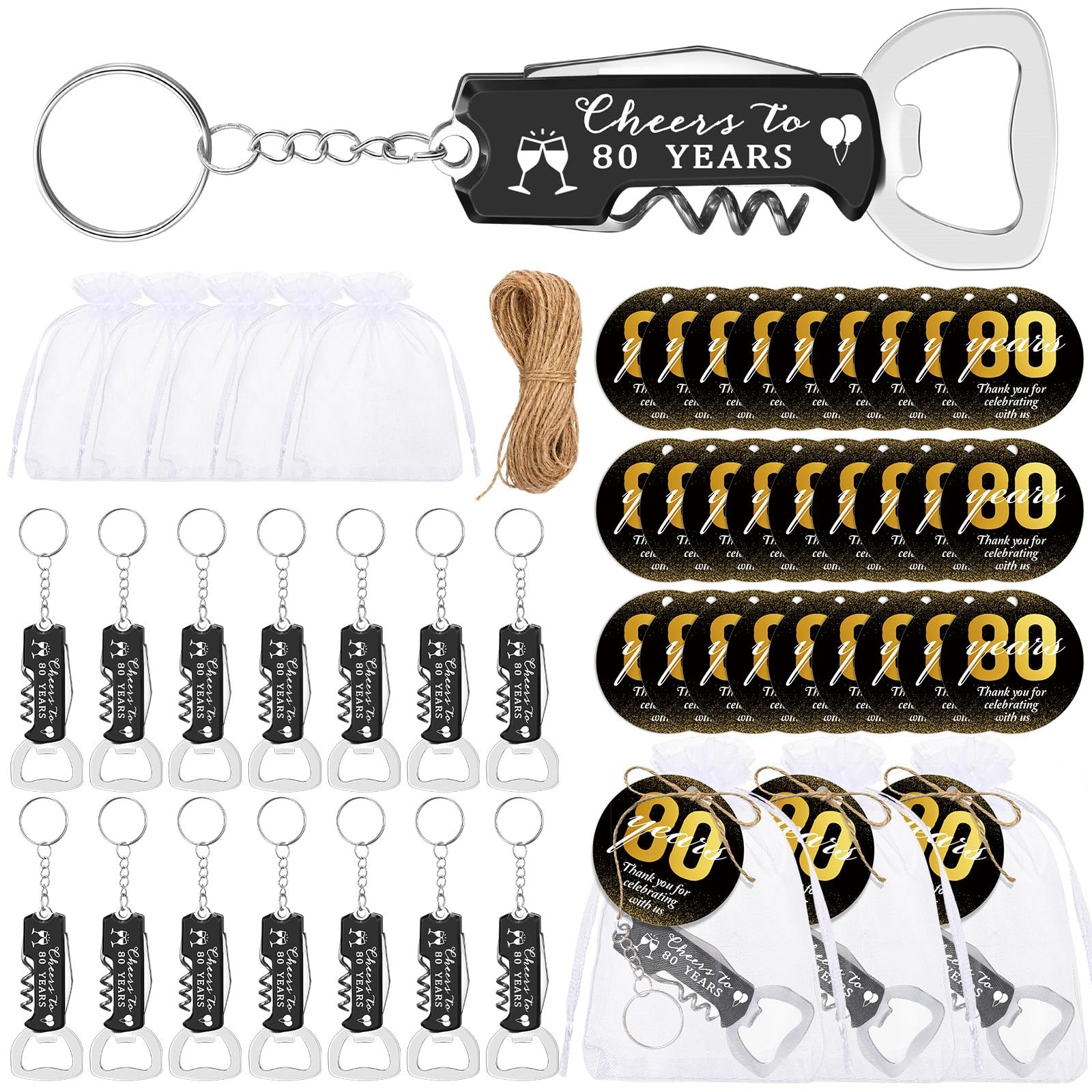 50 Sets 80th Birthday Party Favors for Guests Bottle Opener Keychains Bulk Th...