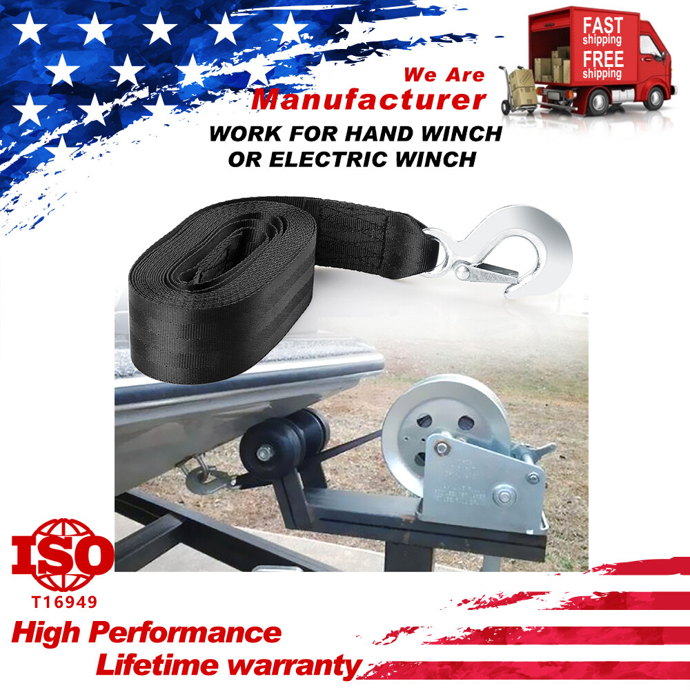 Tow Trailer Winch Strap 2" x 20' W/ Durable Snap Hook 10000lbs For Boats Jet Ski