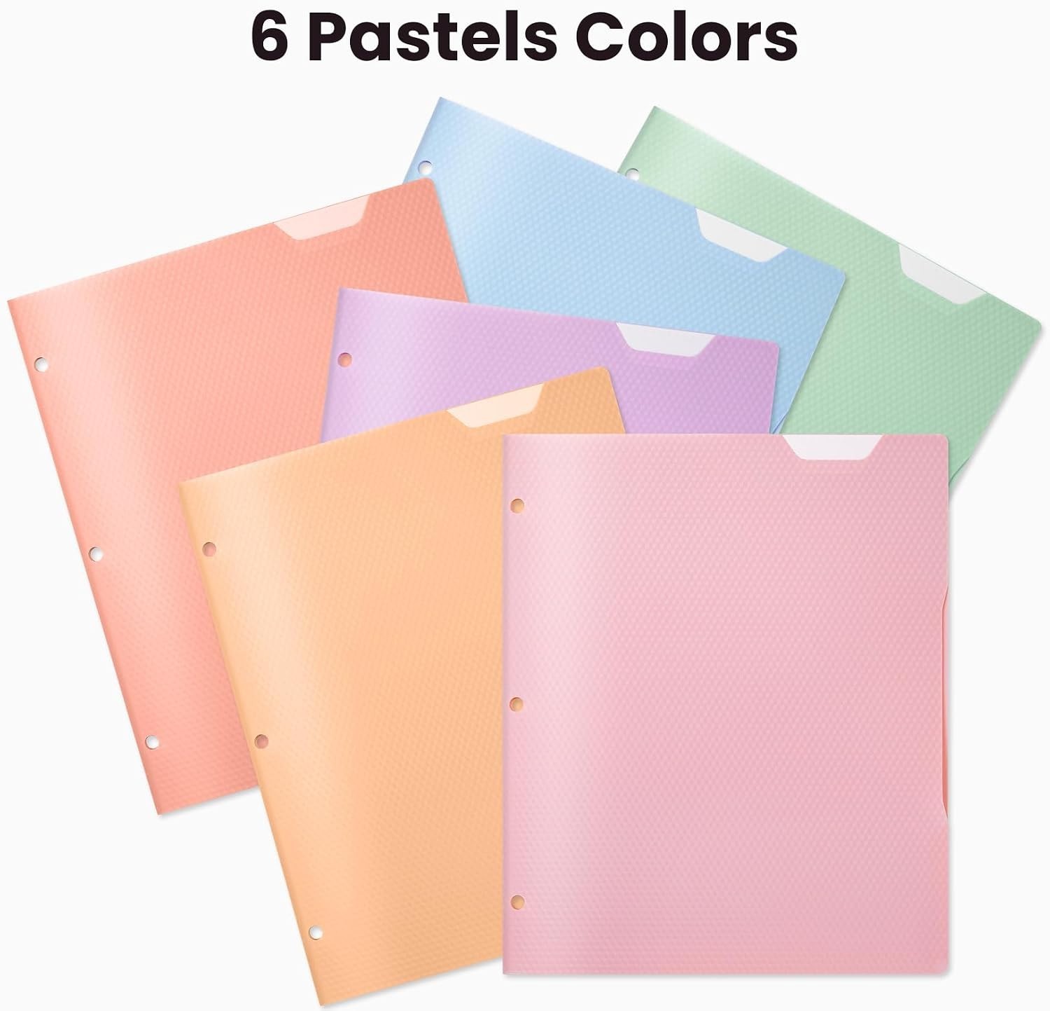 6 Pack Heavy Duty Plastic 2-Pocket Folders with Writable Top Tab - Pastel Colors