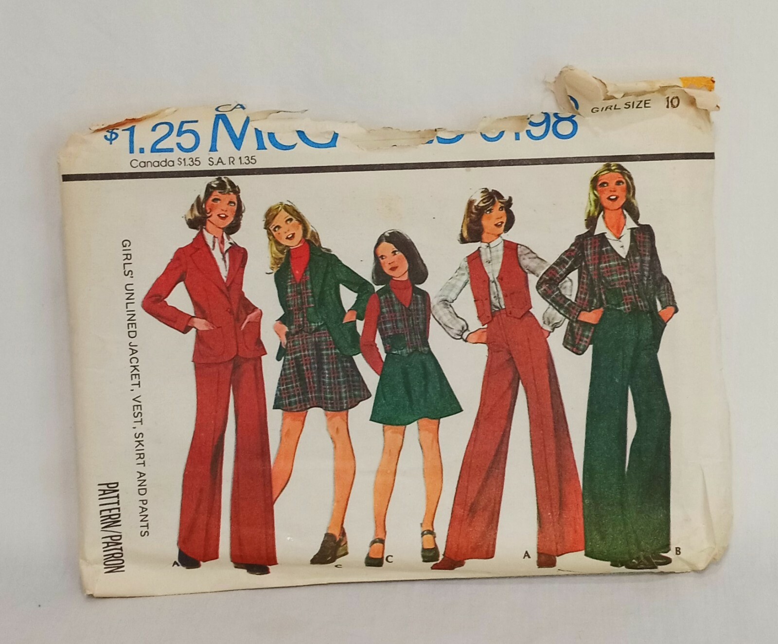 Girls Unlined Jacket Vest Skirt Pants McCall's 5198 Sewing Pattern Size 10  1976