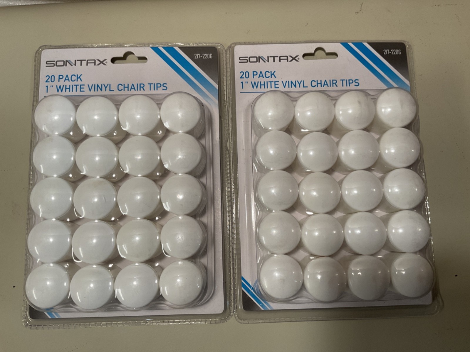Sontax 1” White Vinyl Chair Tips 20pk Lot of 2 Forty Total Tips