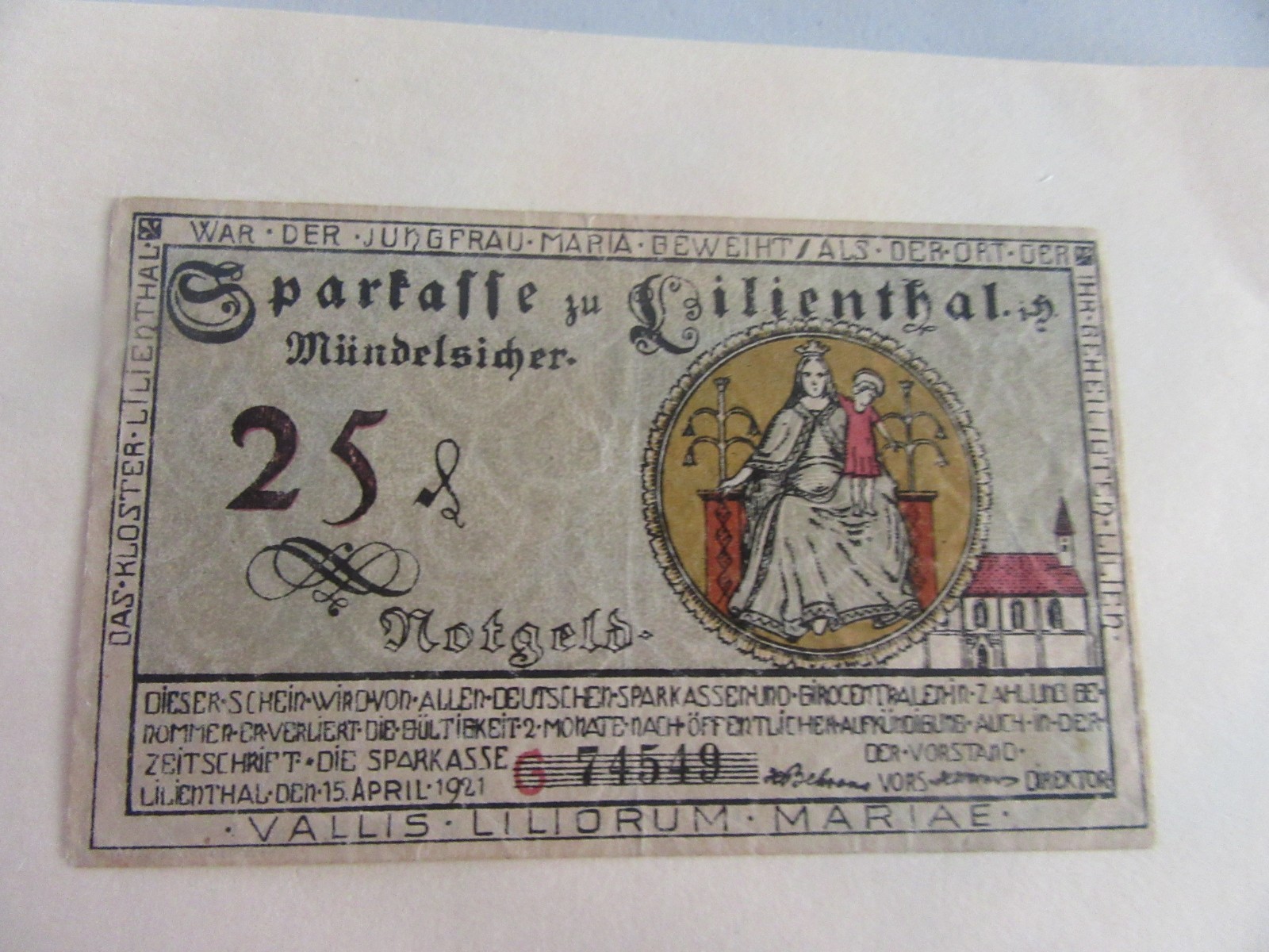 German Notgeld 25pf Note In Uncirculated Cond.  1921  ~FREE SHIP~ [AUCTION #4]