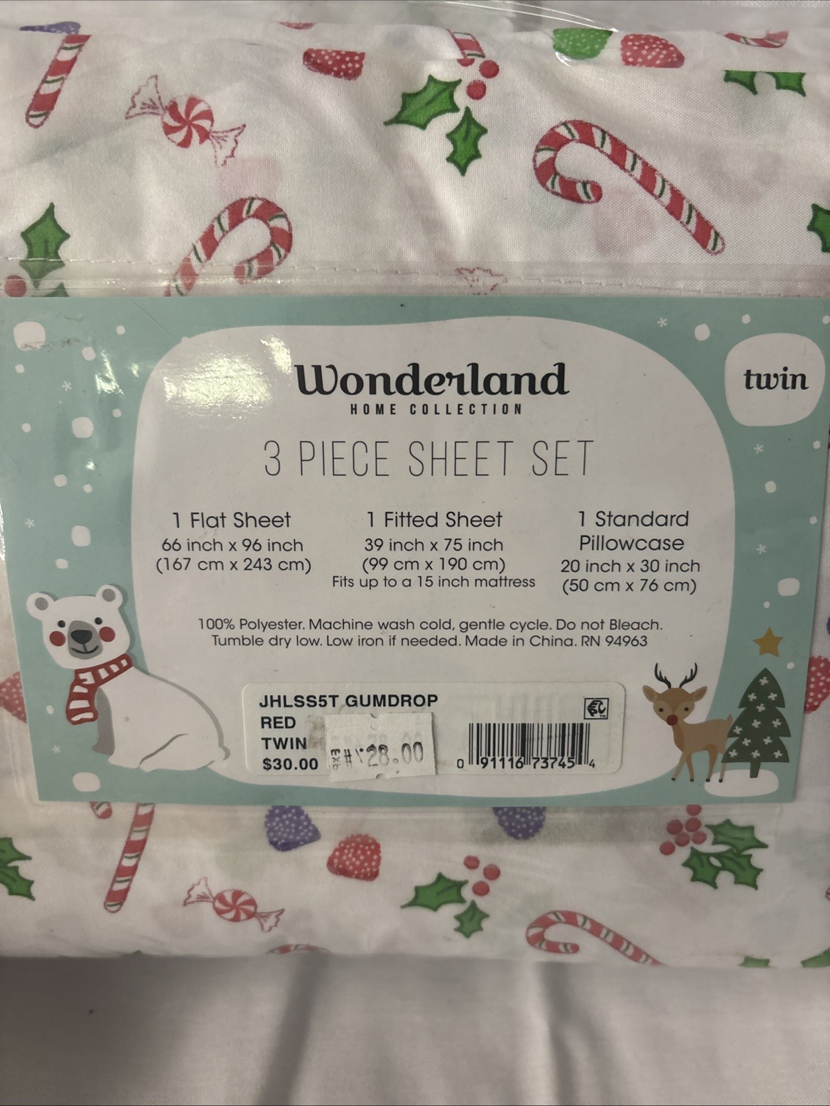 Wonderland 3 Piece Sheet Set Christmas