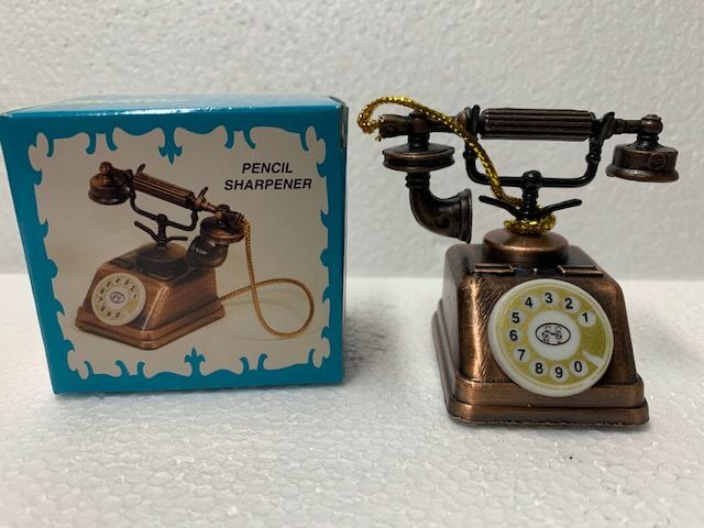 TELEPHONE BRONZE DIE CAST METAL COLLECTIBLE PENCIL SHARPENER NEW / BOX