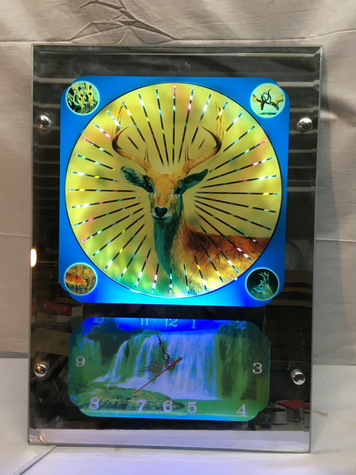 Elco Star burst Deer Mirror Clock Lighted Mirror Bar Den Man Cave Battery Clock