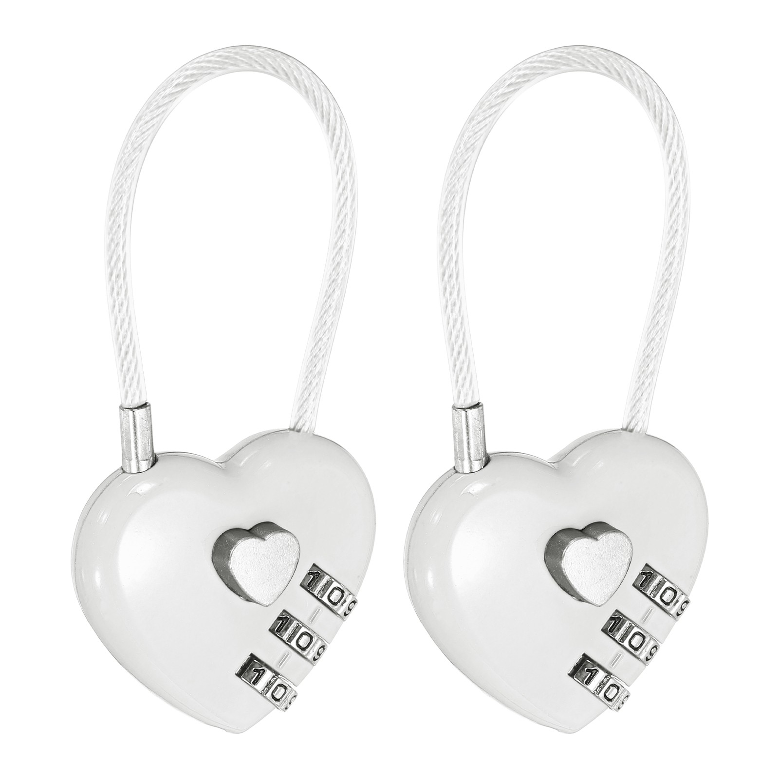 Combination Padlock (4.3 Inch, White)(2 Pcs), 3-Digit Heart Shaped Combo Padlock