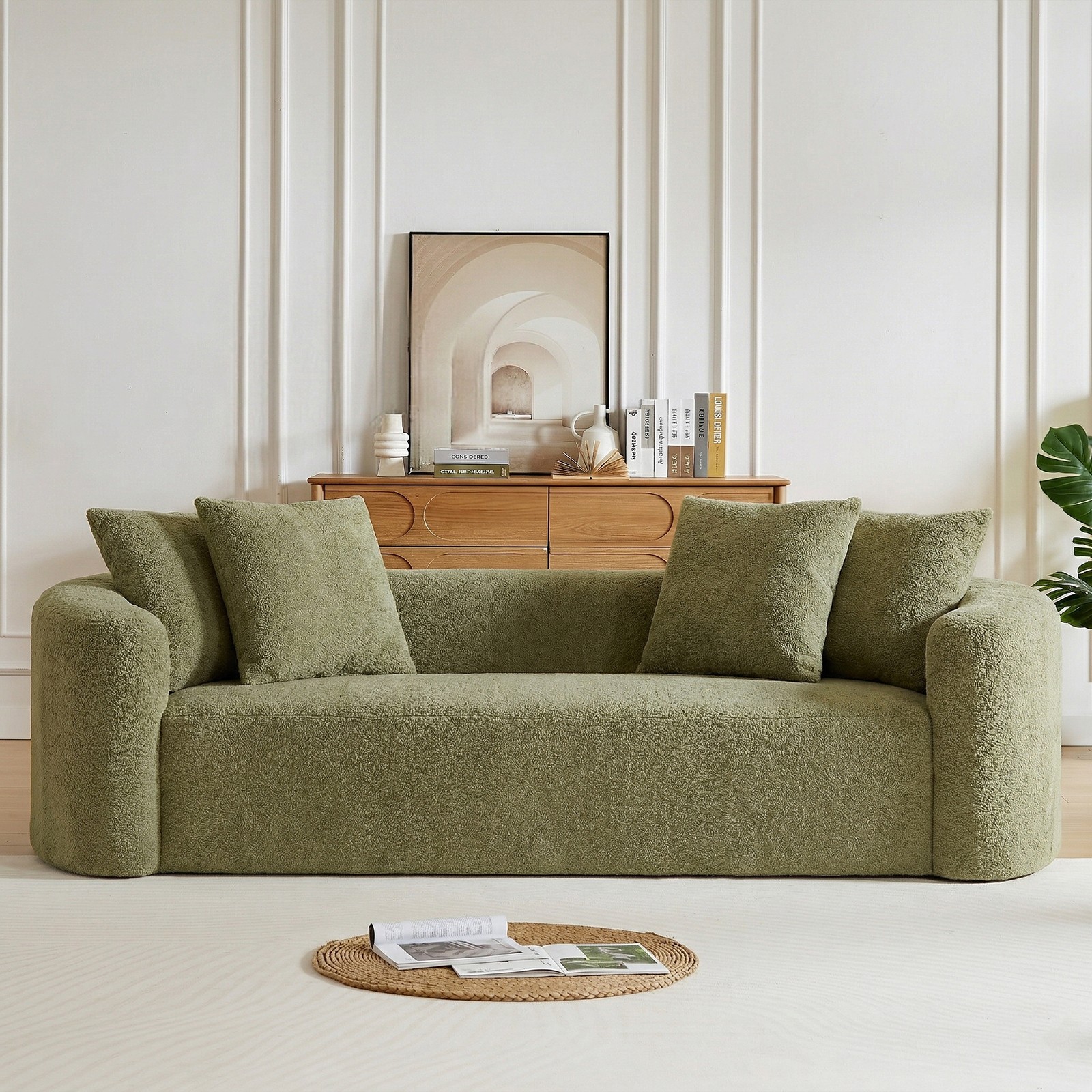 93" Curved Cloud Couch Deep Seat Sofa No Assembly Pillows, 4-Seat