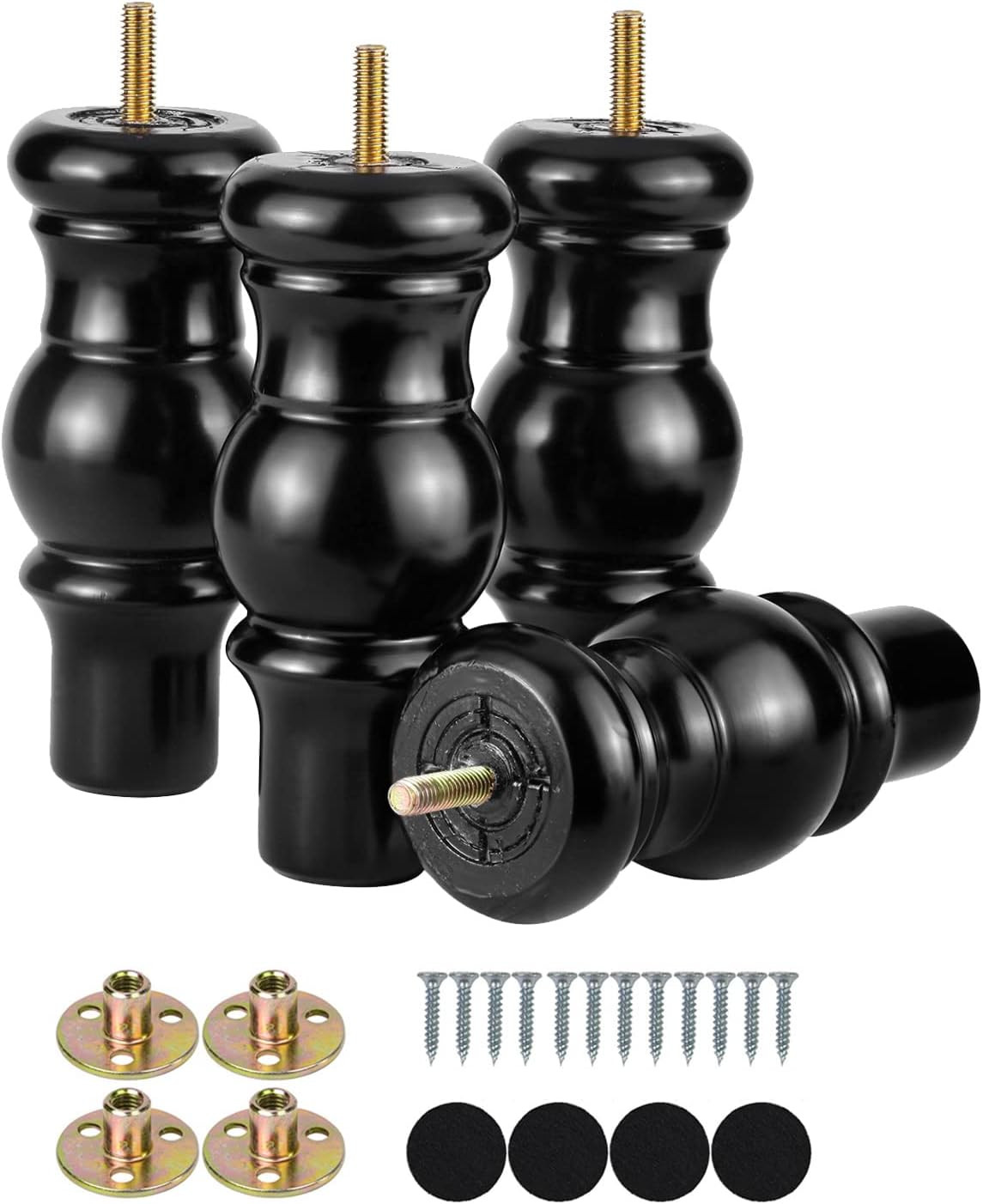 6 Inch Wood Legs Set of 4 Furniture Legs Predrilled M8 Bolt Black Mid Century