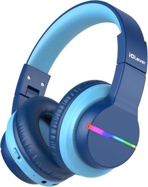 BTH12 Kids Bluetooth Headphones,Colorful LED Lights Kids Headphones B-Blue