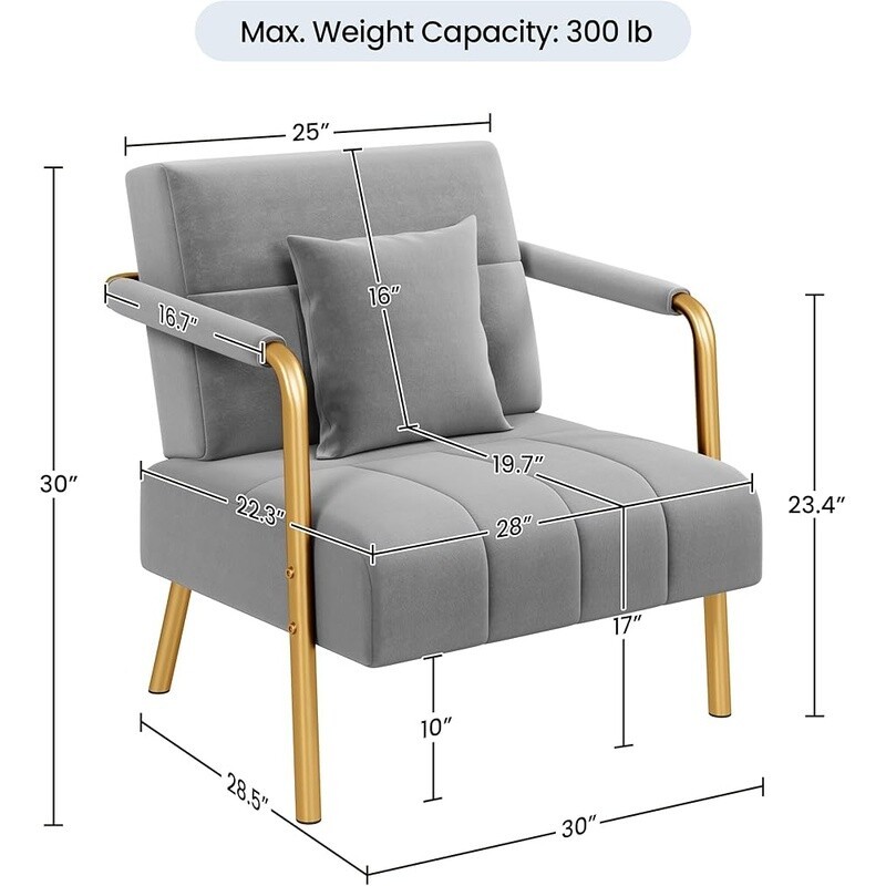 Modern Velvet Accent Chair W/ Metal Arms Cozy Upholstered Reclining Sofa New
