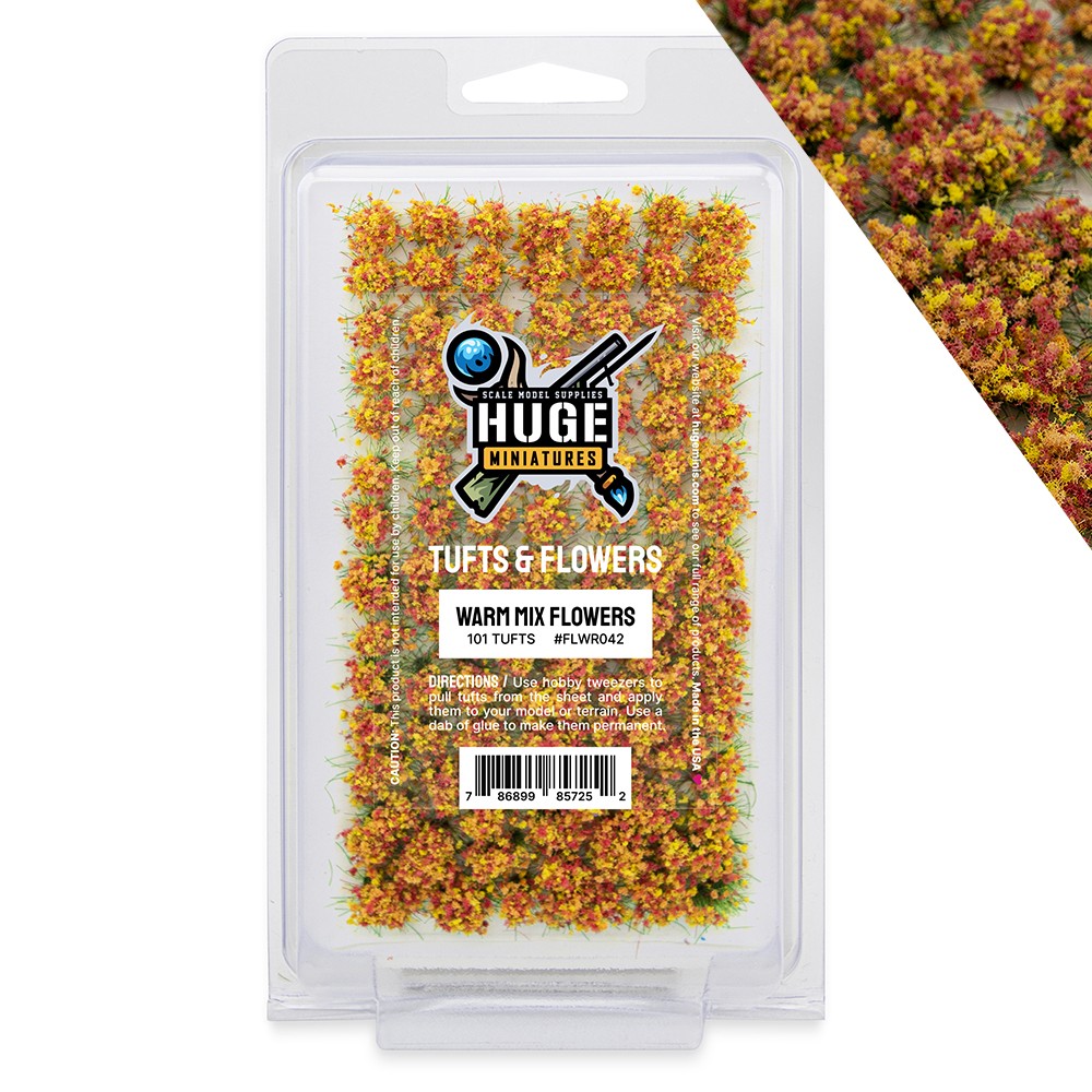 Huge Miniatures Flower Tufts, Warm Mix Huge Minis – 100 Grass Tufts