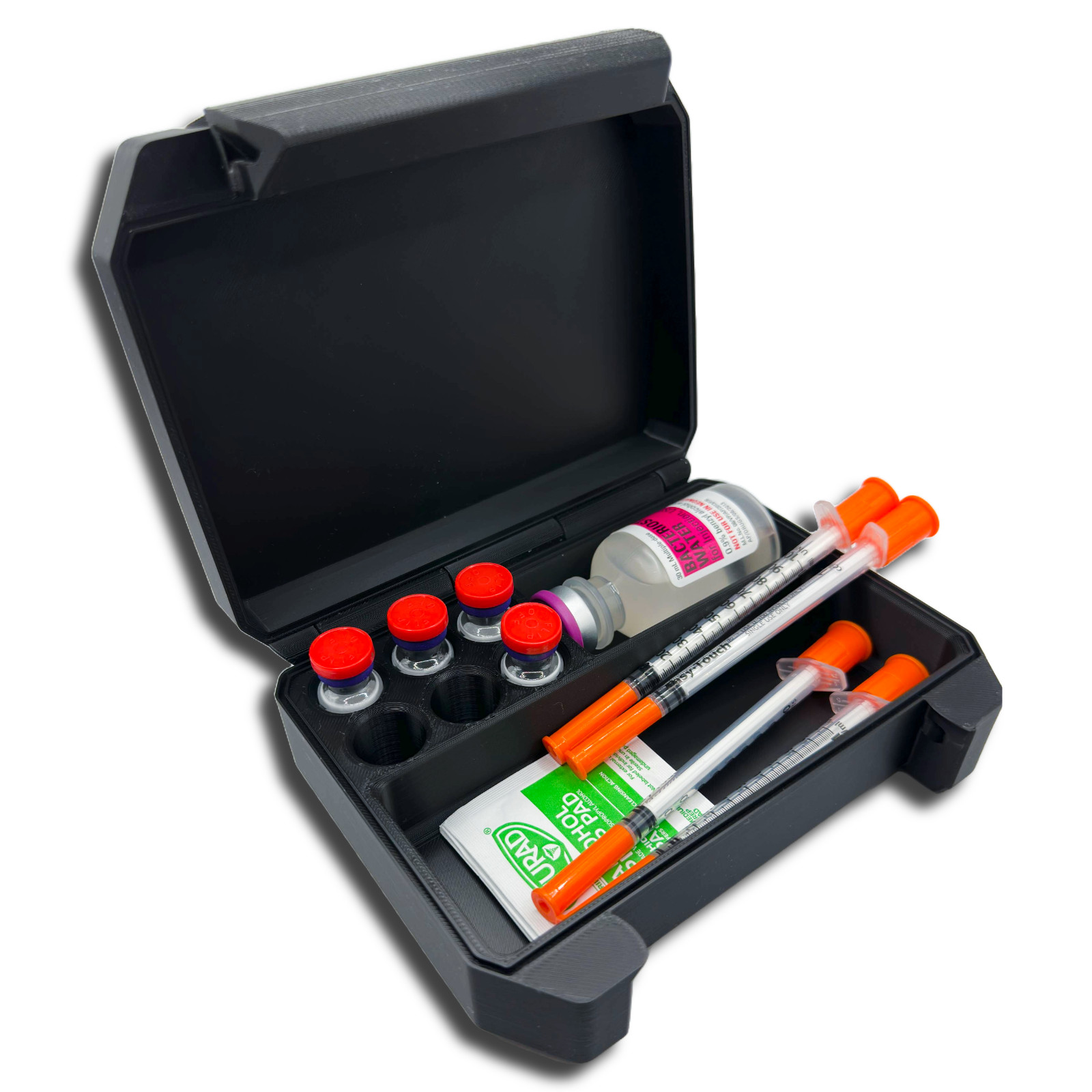 6×3ml Vial Storage Case for Peptide, Insulin, TRT + BAC Water & Syringe Slot