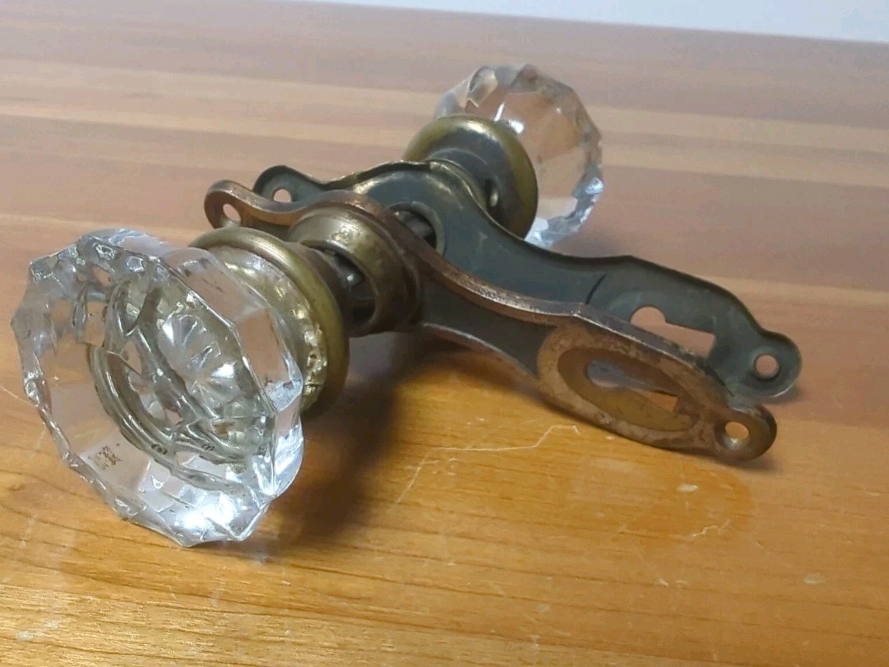Antique Vintage 1900's Keyhole Metal Door Knob Set Crystal Home Decor For PARTS