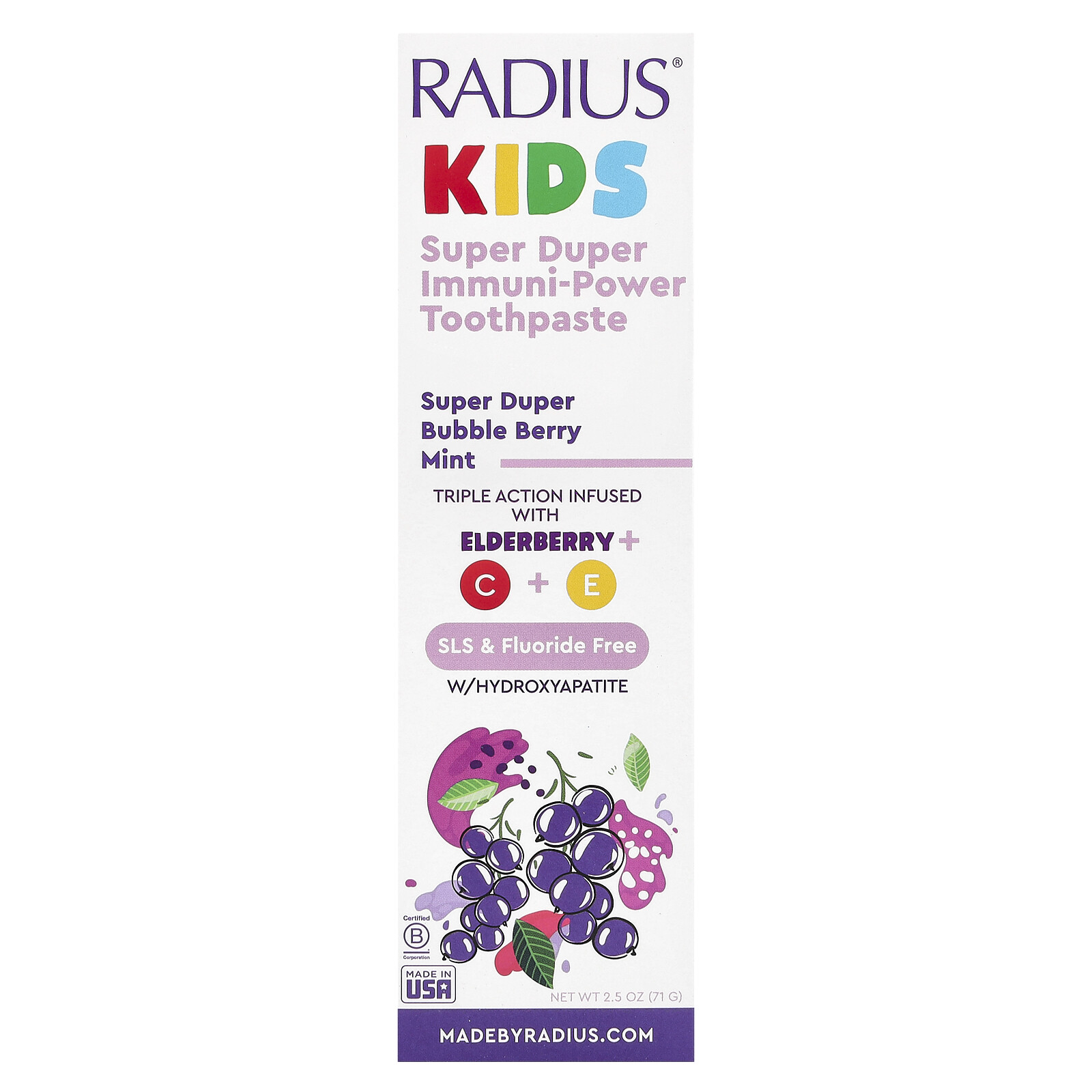 Super Duper Immuni-Power Toothpaste, Super Duper Bubble Berry Mint, 2.5 oz (71