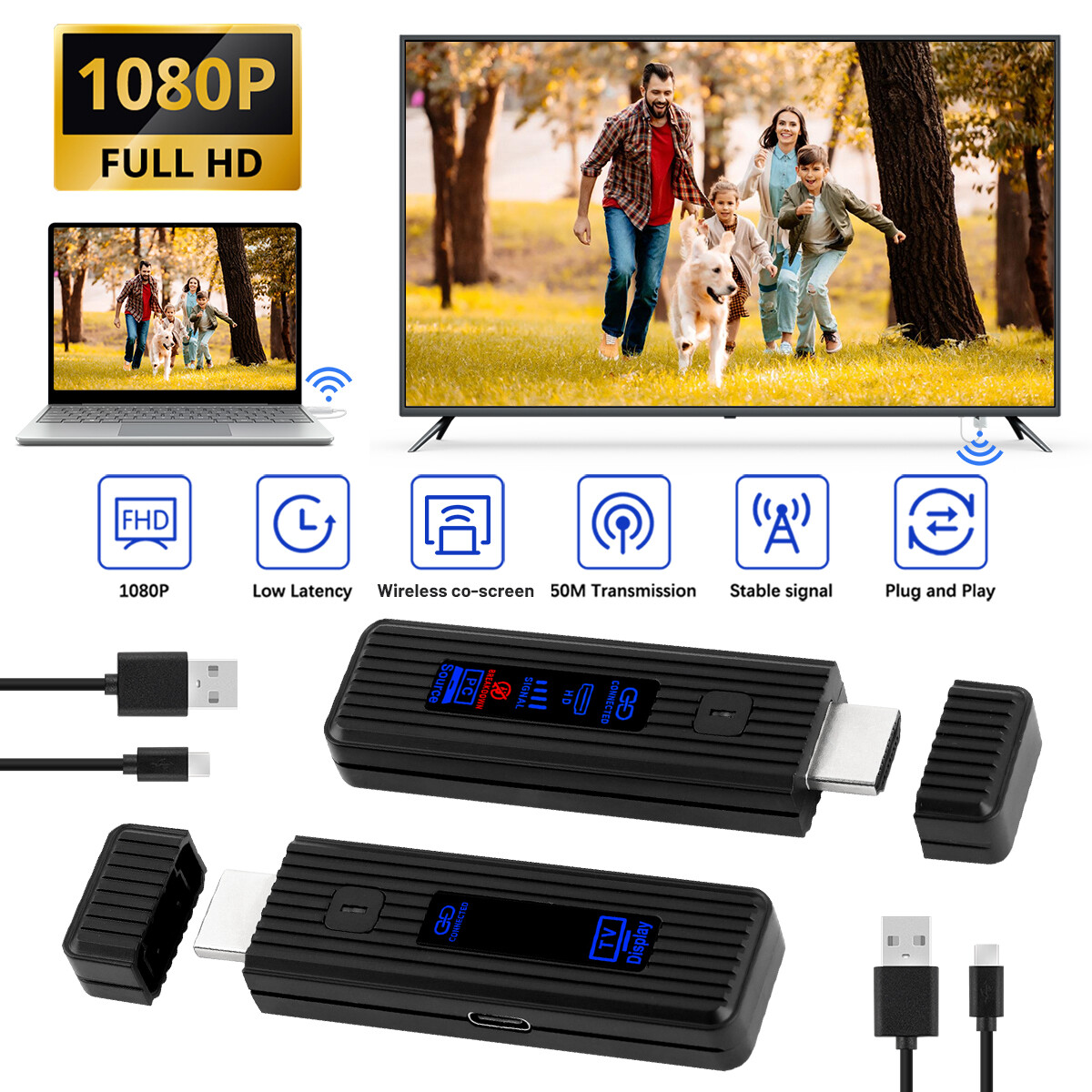 Wireless HDMI Video Transmitter and Receiver Extender Kit TV Stick Dongle Adapte