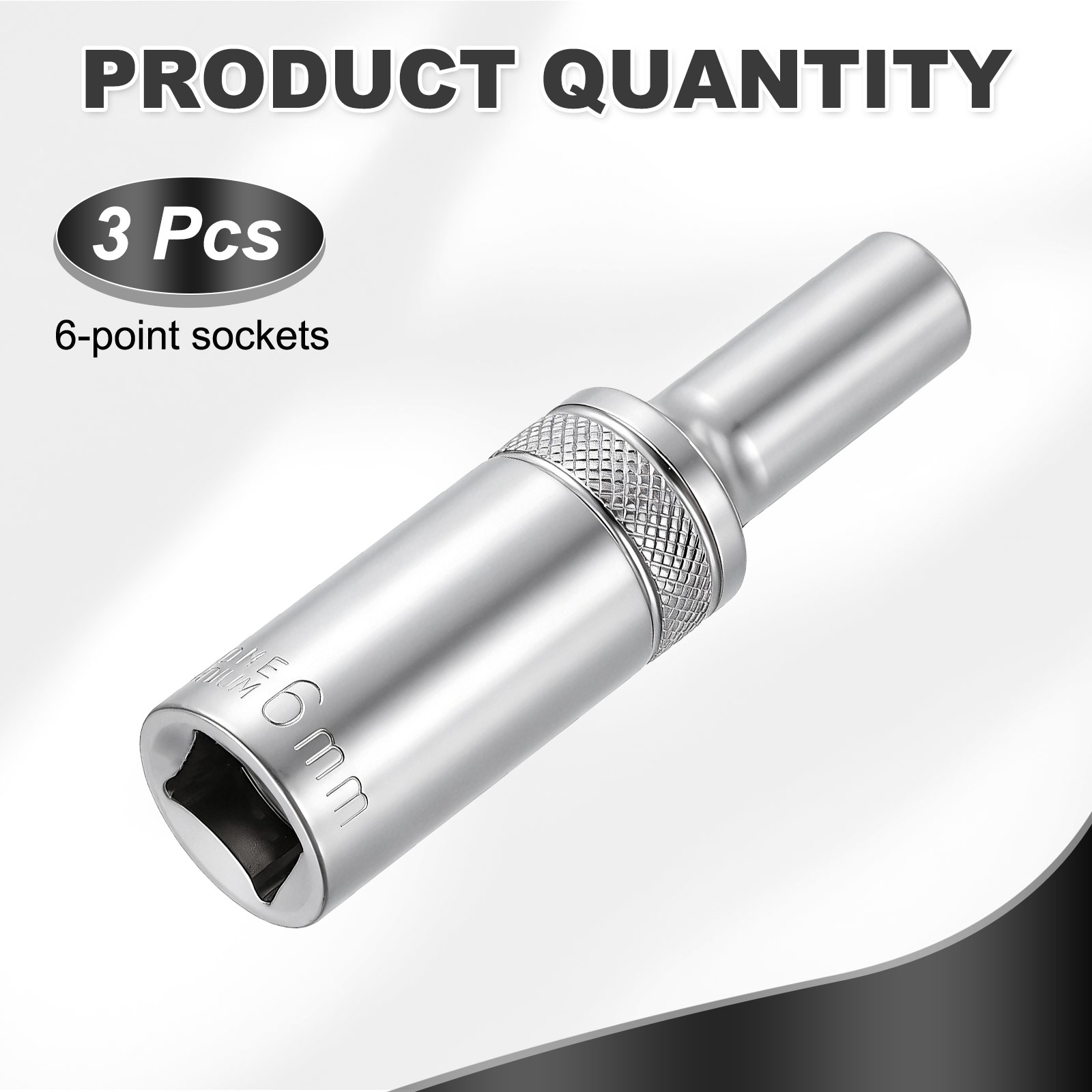 3pcs 6 Points Deep Socket 3/8" Drive 6mm Nickel Plating Impact Socket 2.5" Long
