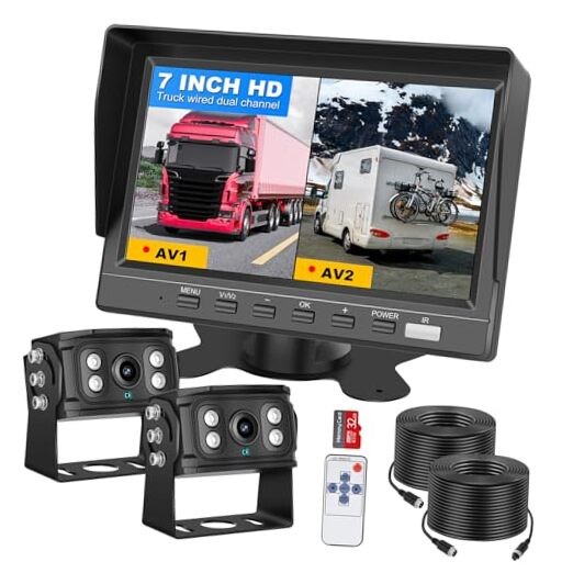 Dual RV Backup Camera 7 Inch 4K Display Screen Loop Recording Voice Control