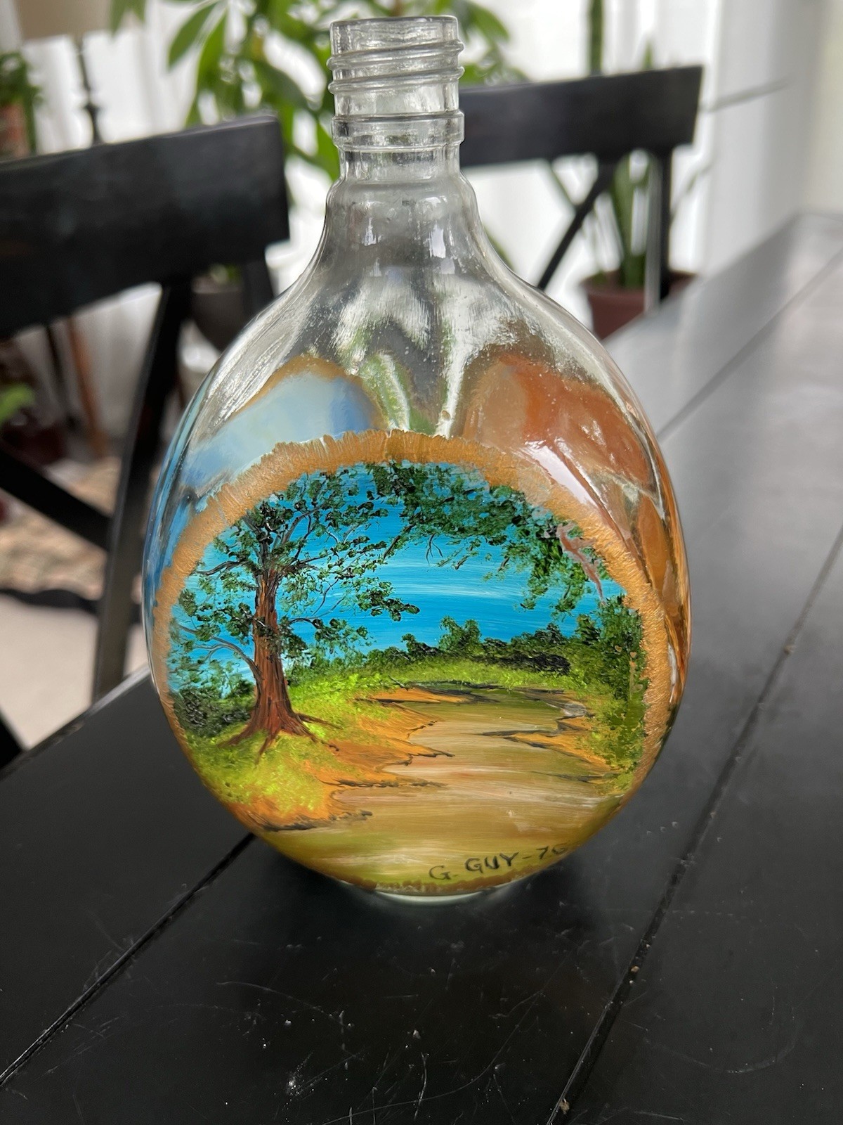 Hand Painted Three Sided Vintage Glass Haig & Haig Scottish Whiskey Bottle