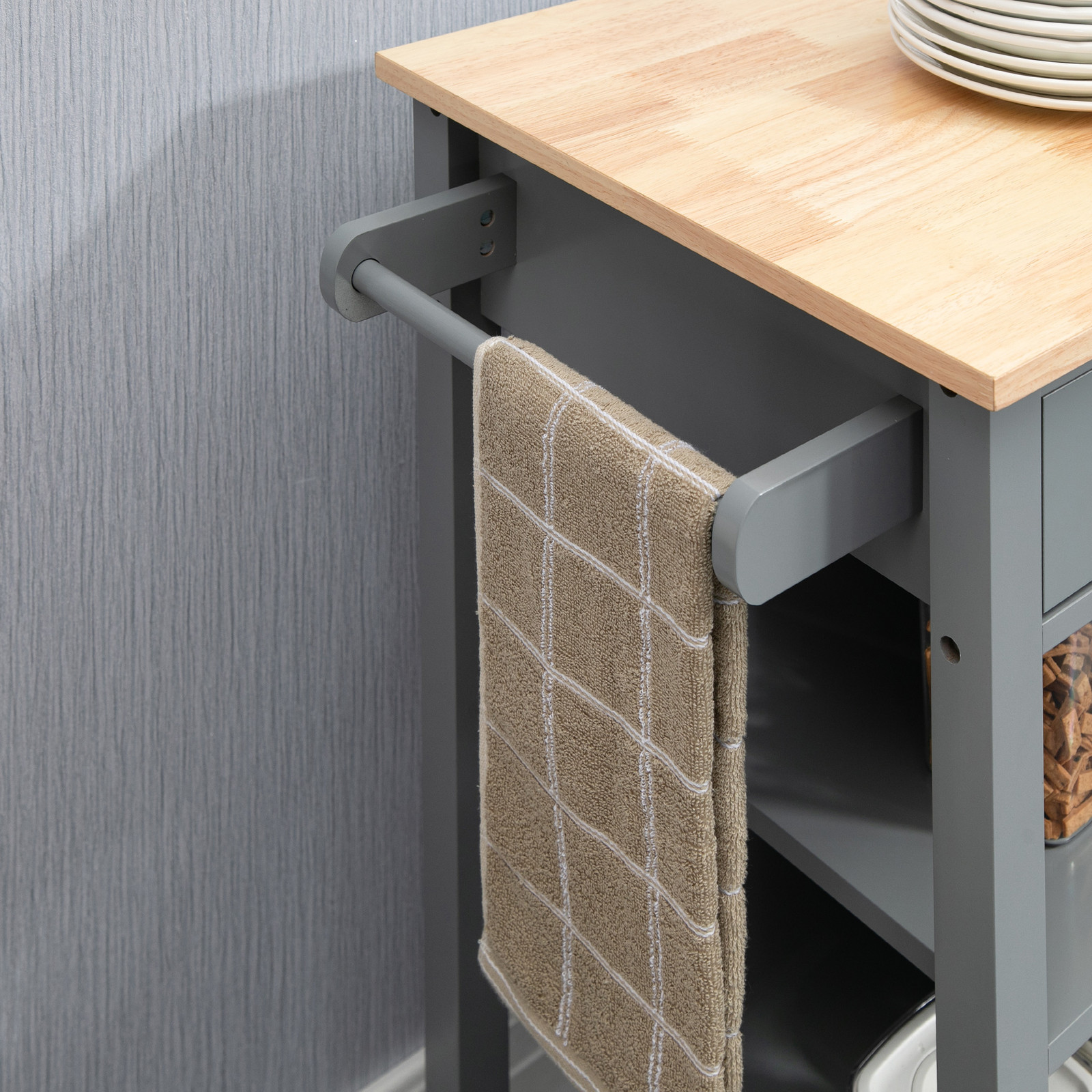 HOMCOM Kitchen Storage Island Utility Rolling Cart, Grey, Used