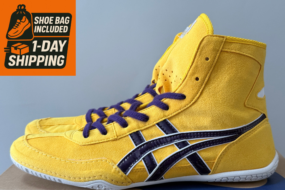 Opt Laces Purple : Asics Wrestling Shoes EX-EO 1083A001 Yellow x Purple x White