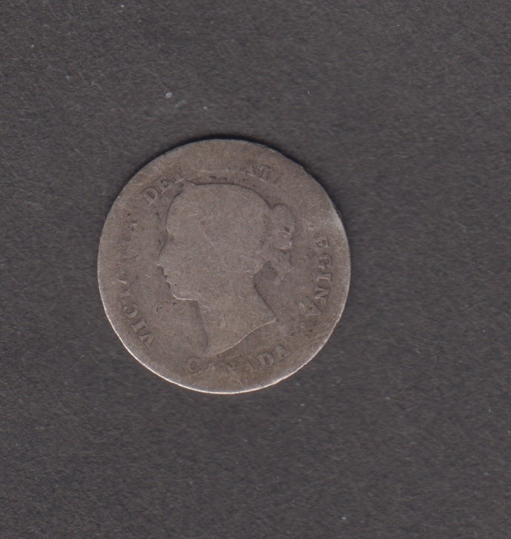 CANADA 1887. 5 CENTS. Young Queen Victoria. Two maple boughs. SILVER .925 Good