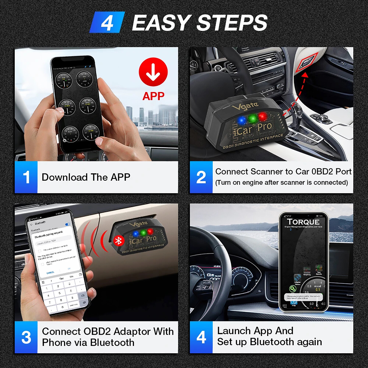 Vgate iCar Pro Bluetooth3.0 OBD2 Diagnostic Scanner Tool Code Reader For Android