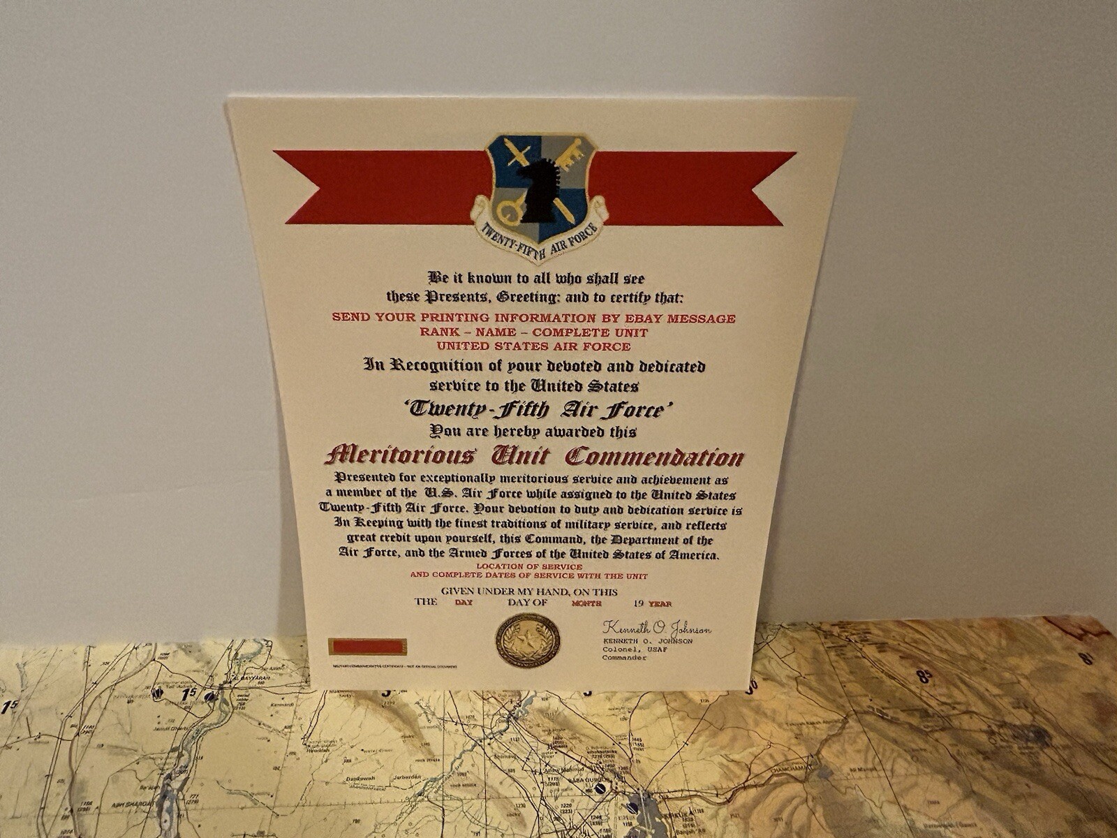 U.S. AIR FORCE / 25TH AIR FORCE - MERITORIOUS UNIT COMMENDATION CERTIFICATE