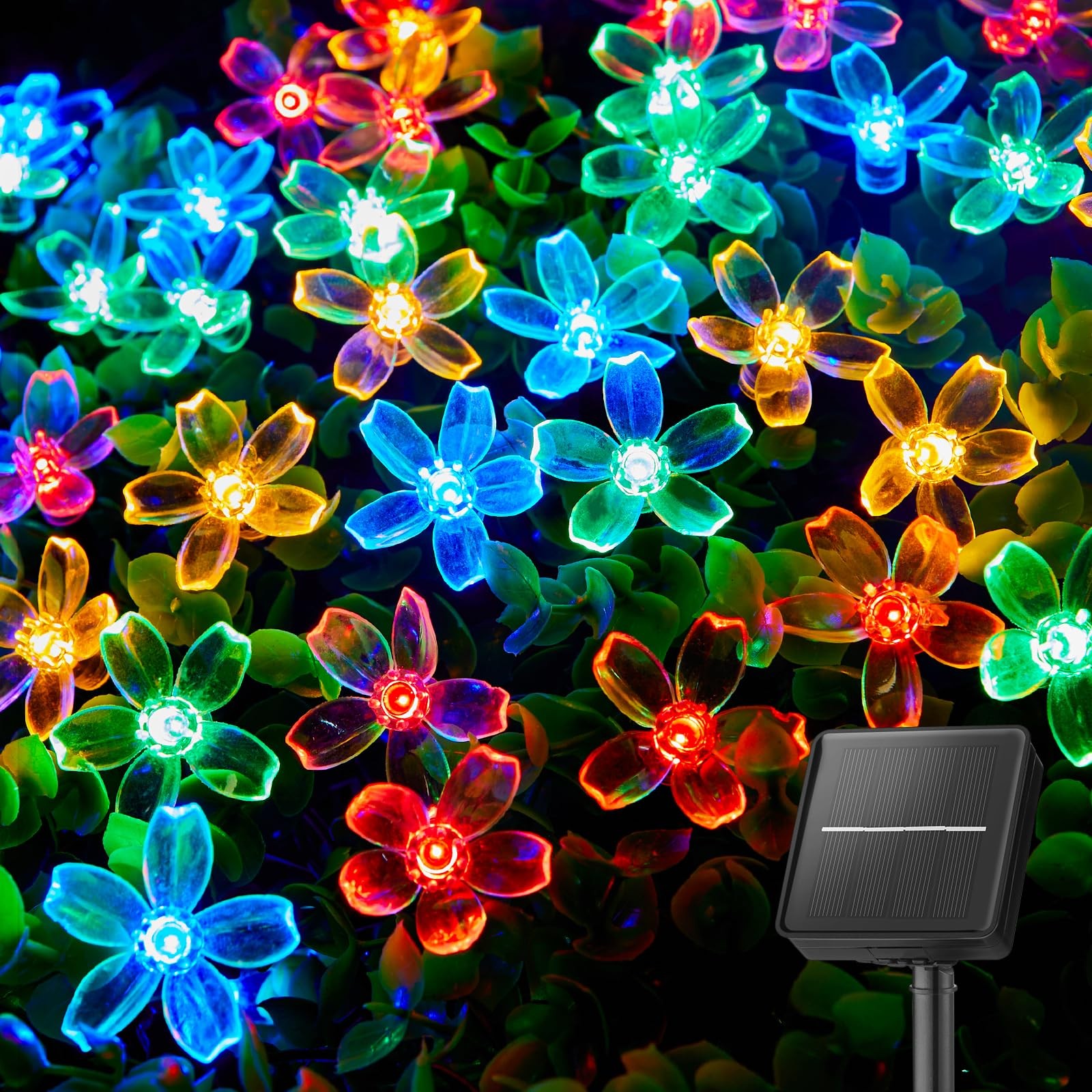 Brightown 60 LED Flower Solar String Lights Outdoor 1 Pack, Multicolor