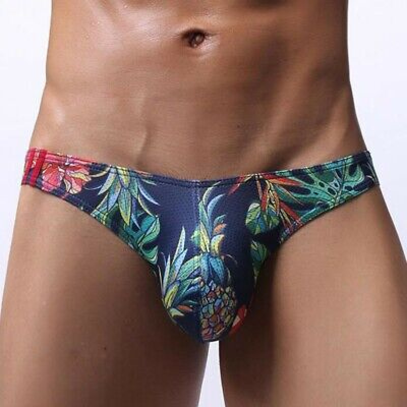 Mens Briefs Thongs Sexy Underwear Printed Low-Rise Bikinis Underpants Swimwear