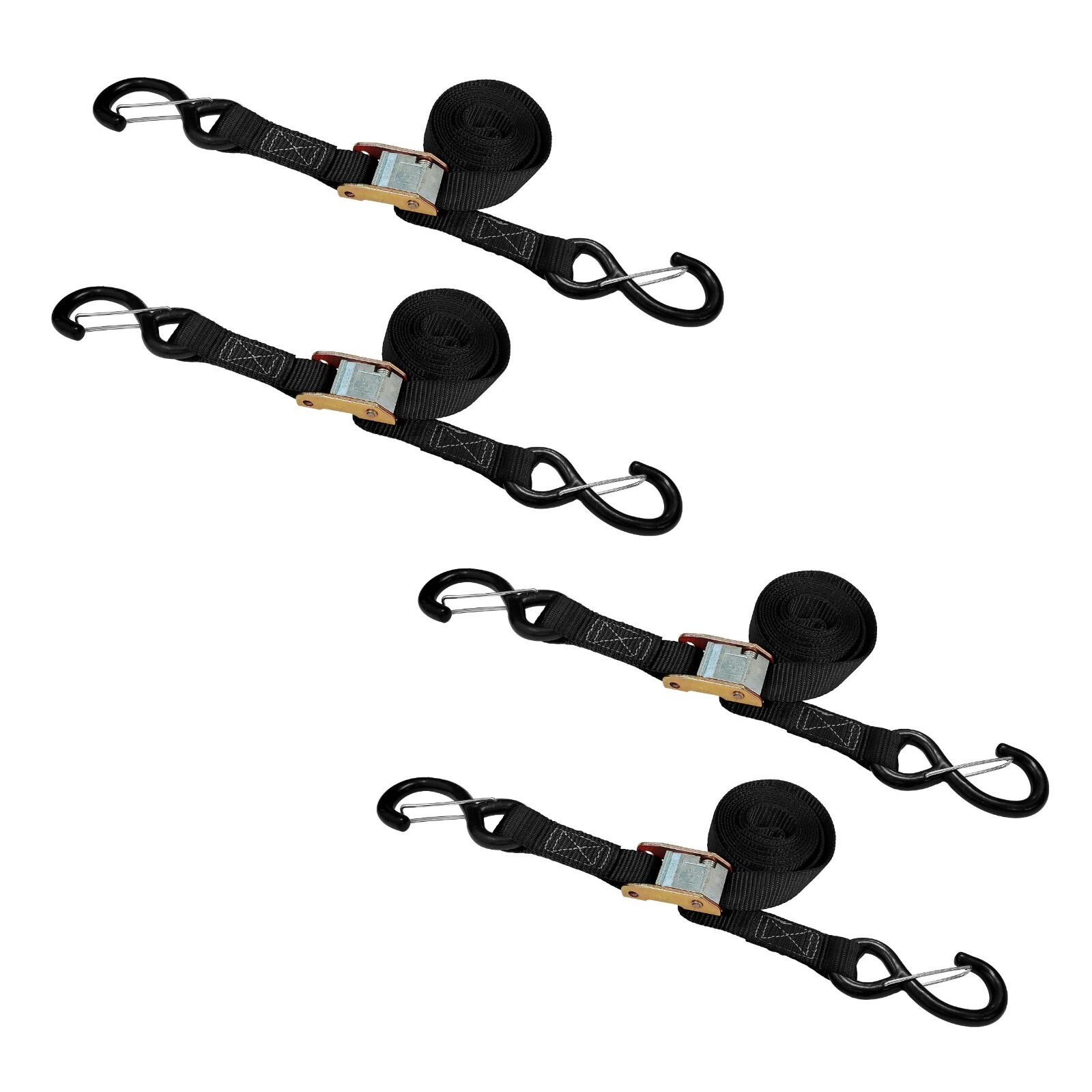 4 Pack 1" x 6' Cam Buckle Tie Down Strap w/ S Hook For Boat Motorcycle Bike