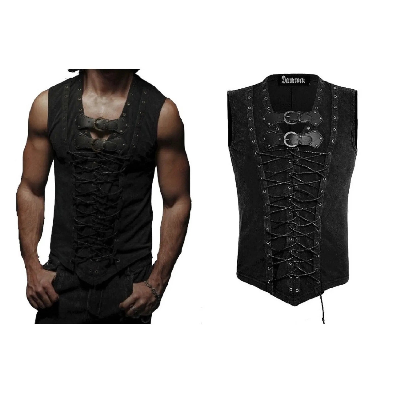 Men T-Shirt Steampunk Gothic visual kei Vest Tank Top Sleeveless Black Shirt