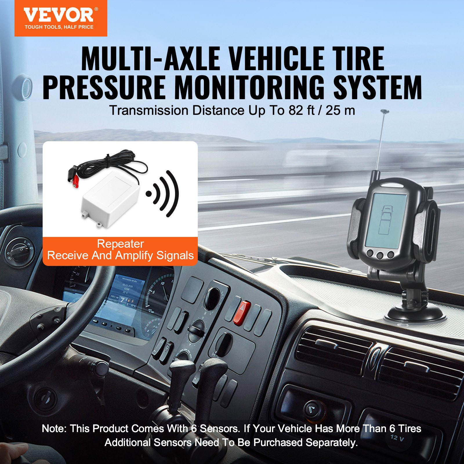 RV Tire Pressure Monitoring System, 0-199 PSI Trailer TPMS, Easy to Install