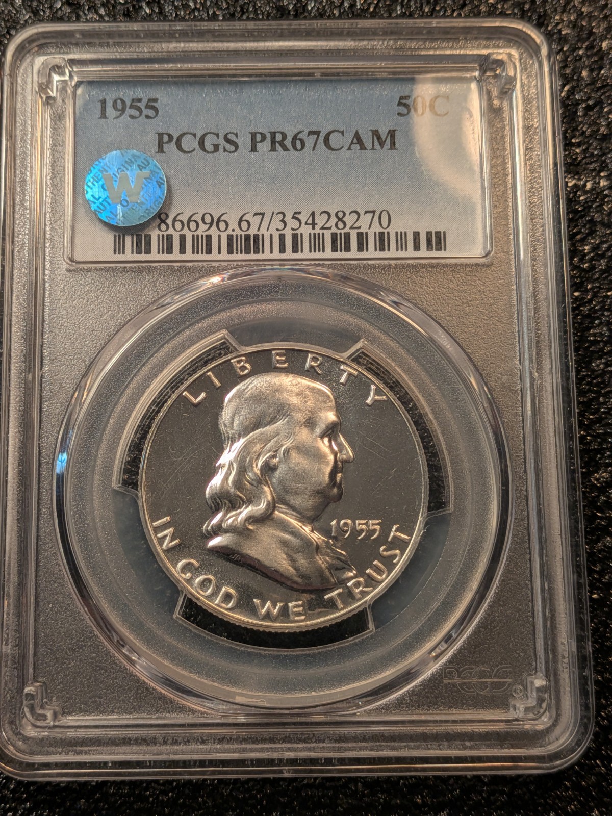 1955 Proof 67 Cameo Franklin Half Dollar. Pcgs Graded.