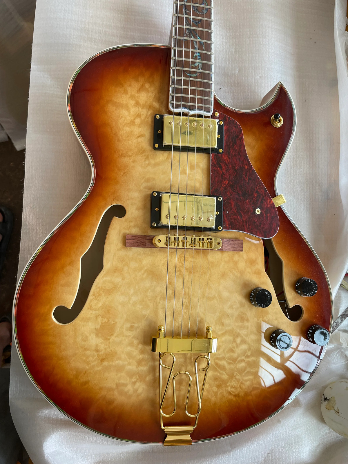 Electric Guitar, Semi-Skeletal Non-Porous Guitar, F-Hole Printing, Gold Hardware