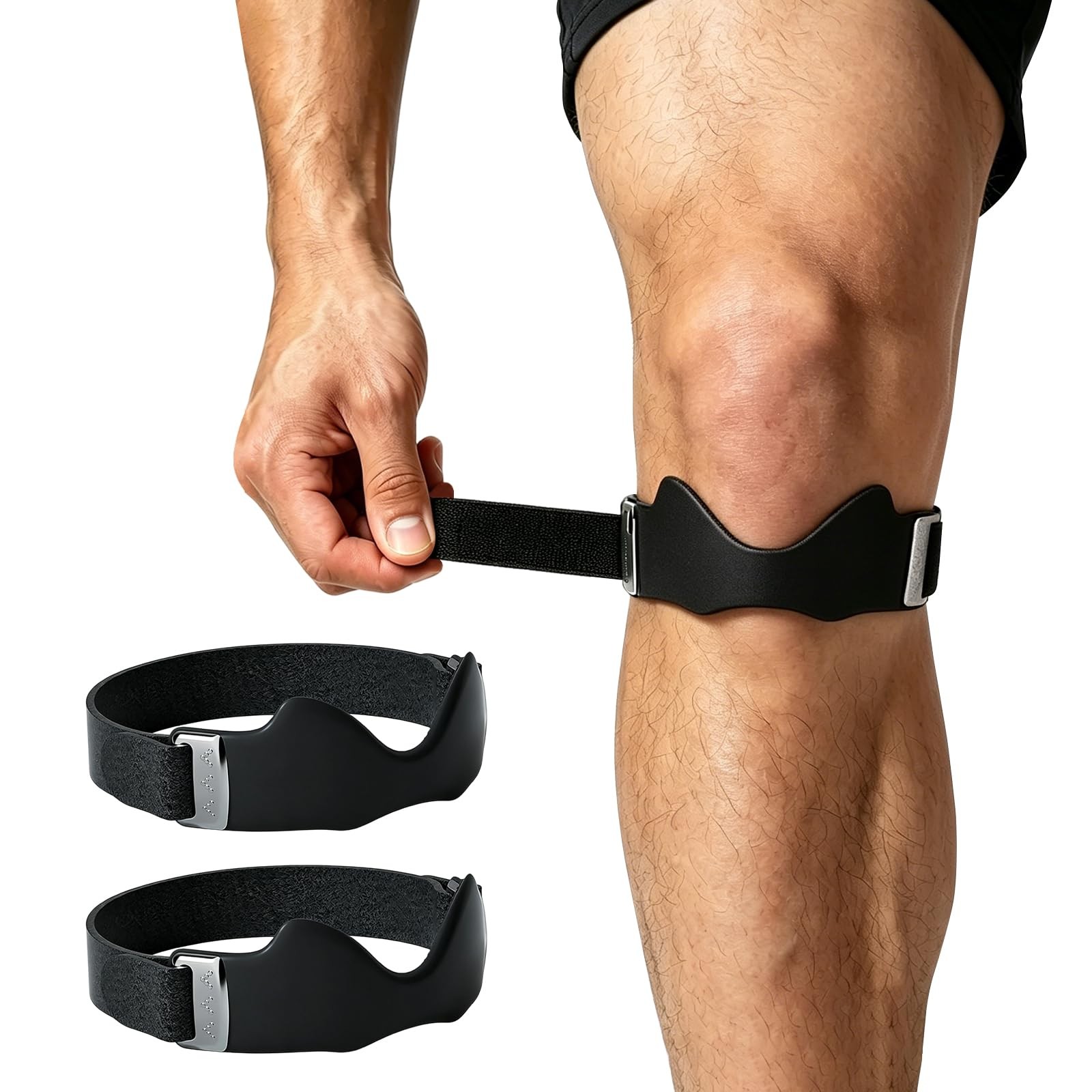 Black Knee Strap Patella Sports Support Band with 3D Silicone Airpad, Adjusta...