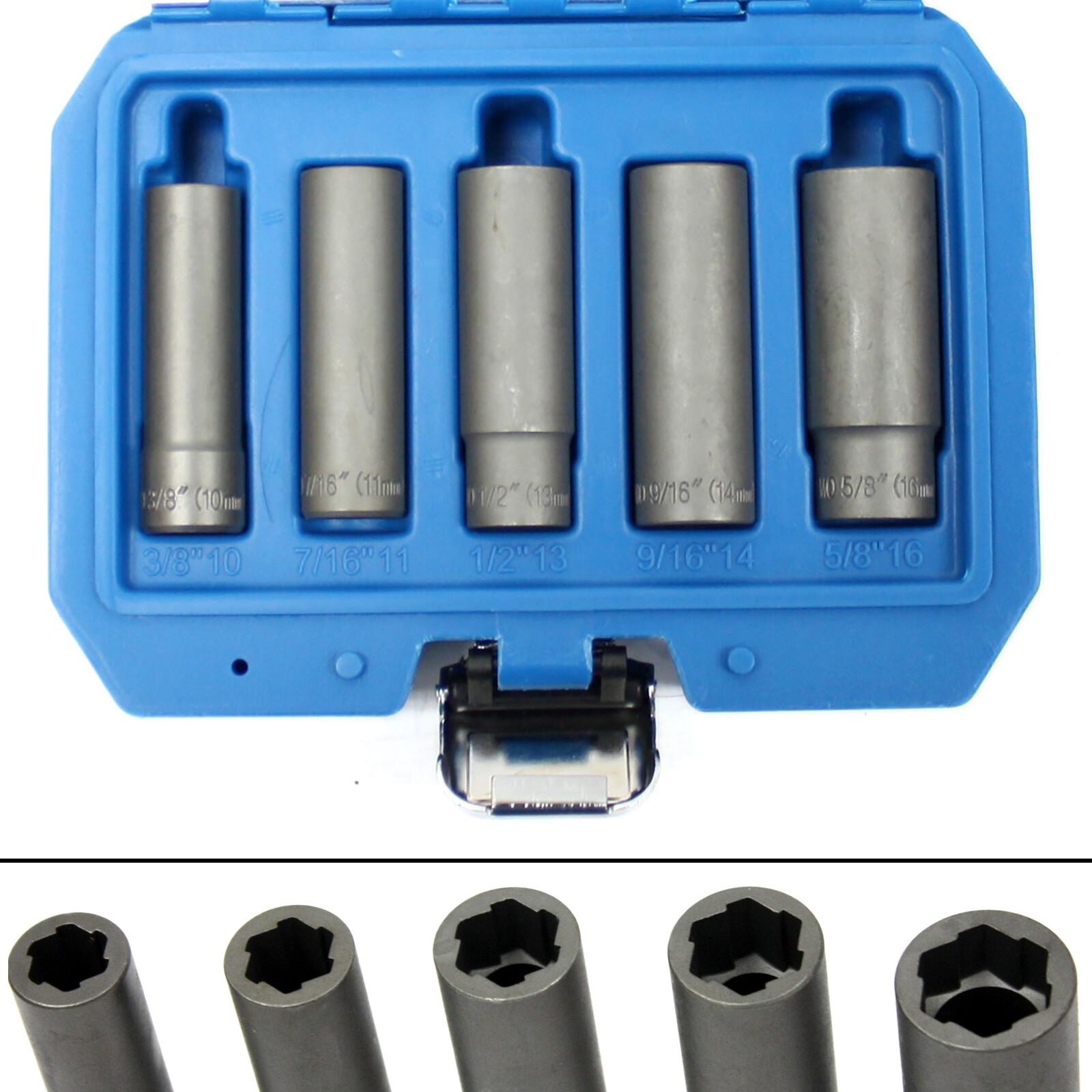 5pcs 3/8" Dr. Damaged Nut Bolt Remover Extractor Deep Twist Socket Set Cr-MO