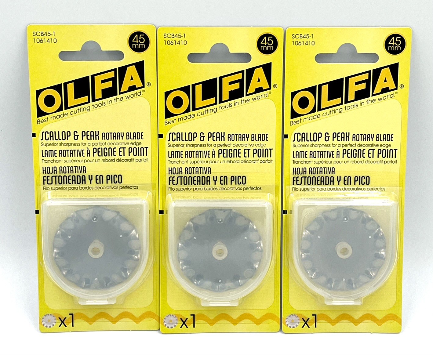 3x OLFA SCB45-1 45mm Scallop & Peak Rotary Cutter Blade New in Package