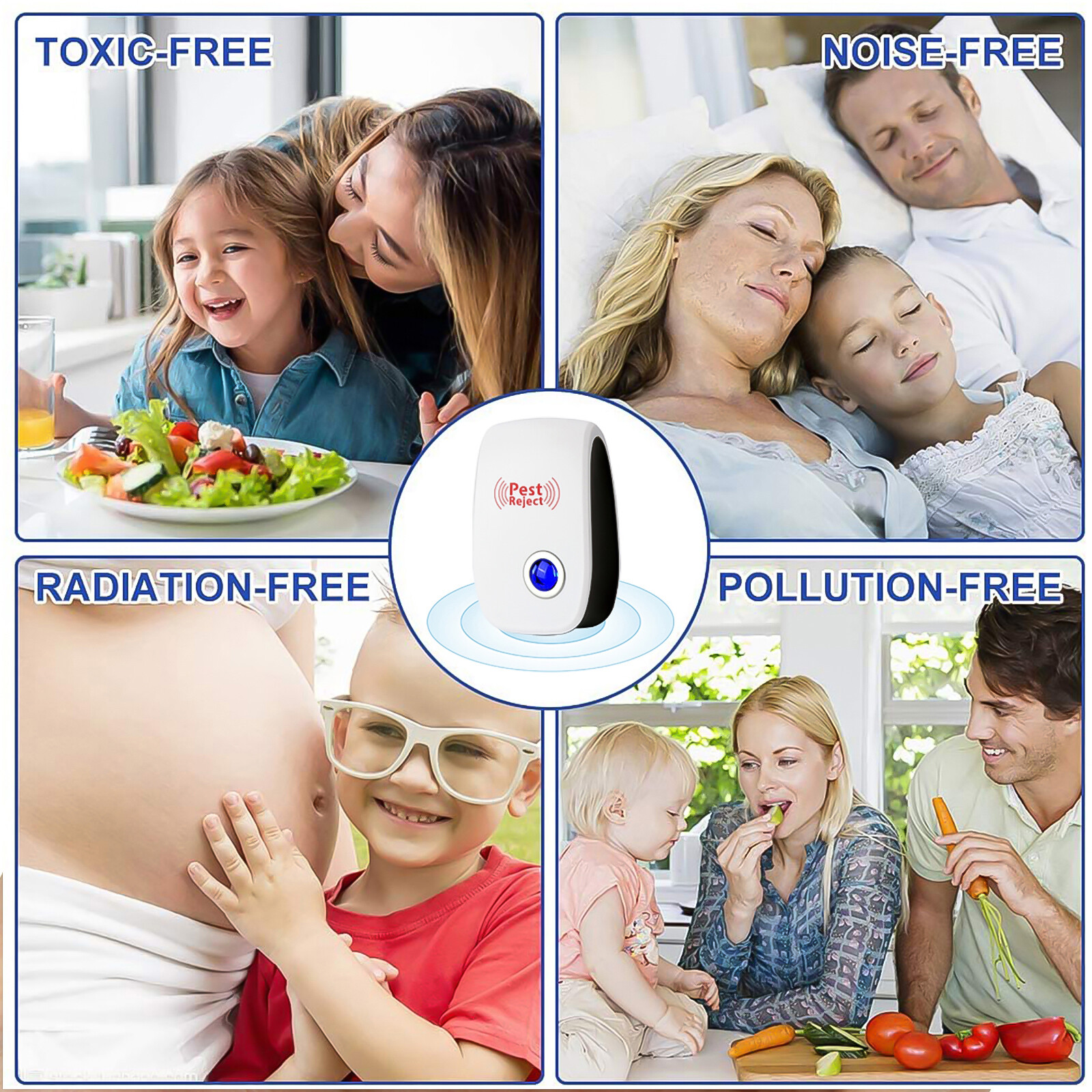 4 PACK Pest Reject Ultrasonic Repeller Reject Bug Mites Spider Defender Roaches