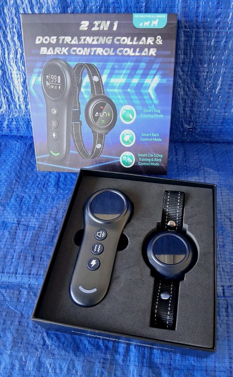 2 in 1 DOG TRAINING & BARK CONTROL COLLAR - Remote, Vibration, Shock, Tone - NEW